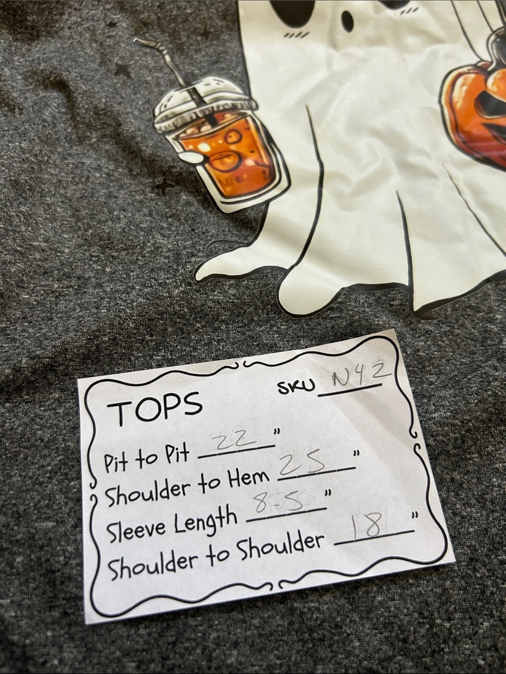Women’s Halloween Ghost Tee in Gray with Orange Beanie Graphic Size XL - Picture 6 of 6